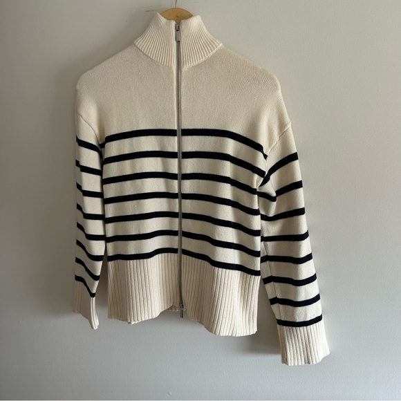ZARA Zipped Striped Cream Cardigan Size S - Picture 8 of 9